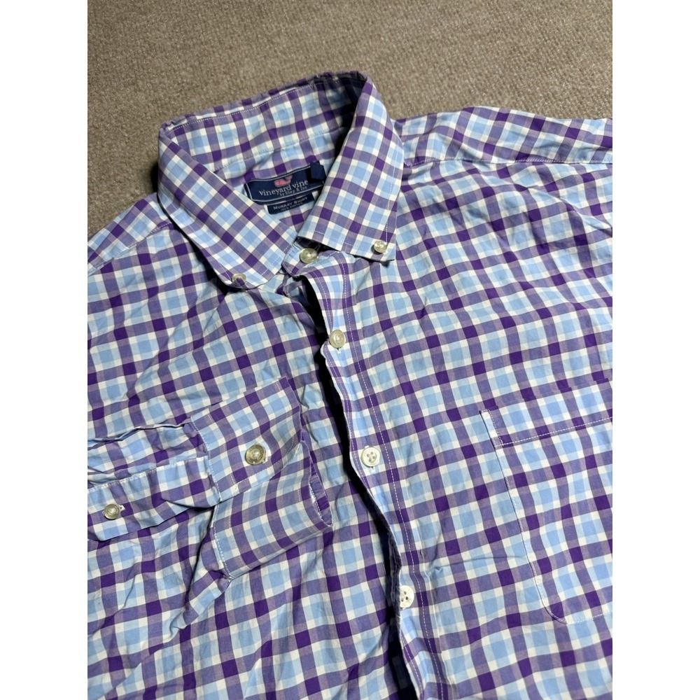 Vineyard Vines Murray Shirt Mens XXL Purple Blue Gingham Check Button Down - Picture 3 of 12
